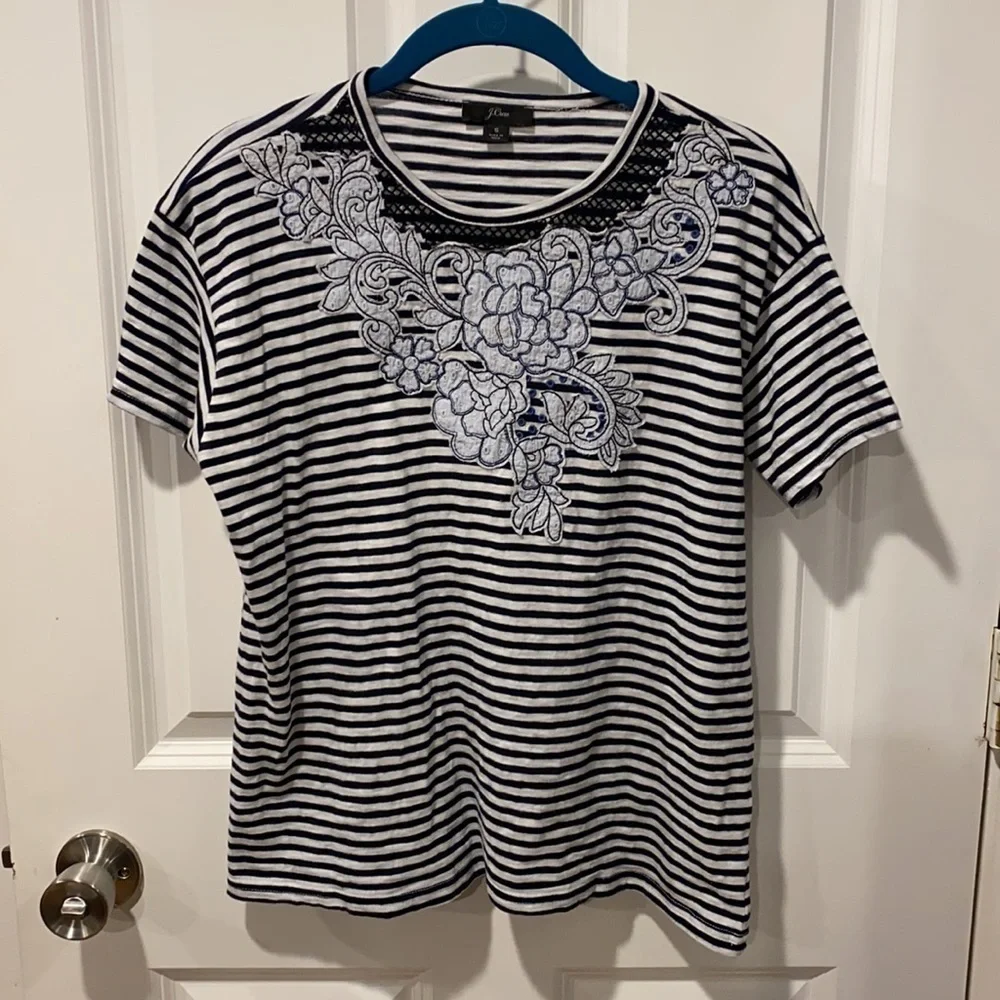 J Crew Striped Slub Knit Dressy Tee EUC